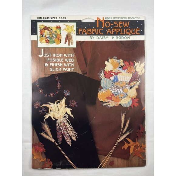 Vtg Daisy Kingdom BOUNTIFUL HARVEST #6947 THANKSGIVING FALL No Sew Appliques 2pc - Picture 1 of 3